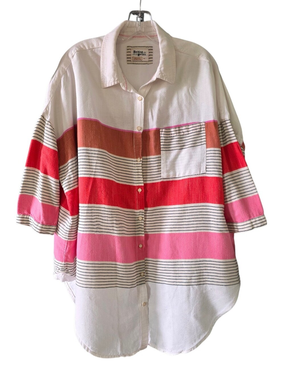 HOLDING HORSES Anthropologie Monroe Colorblock Striped Button-Down Shirt Size M - Picture 1 of 9